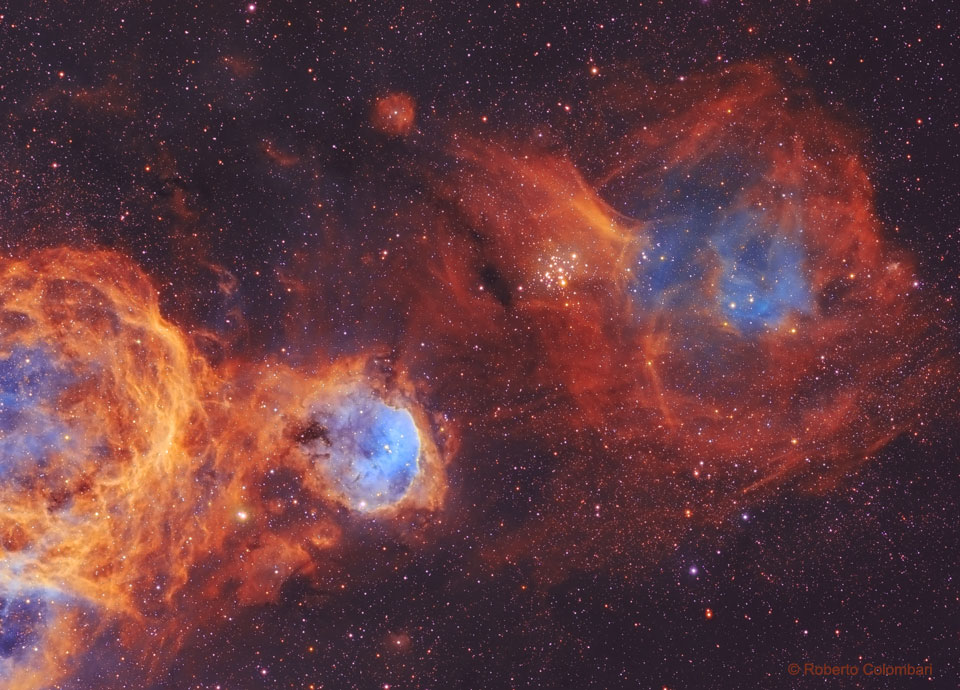 The featured image shows the northern part of the
Great Carina Nebula featuring the Gabriela Mistral Nebula as well
as other nebulae and star clusters.
Please see the explanation for more detailed information.