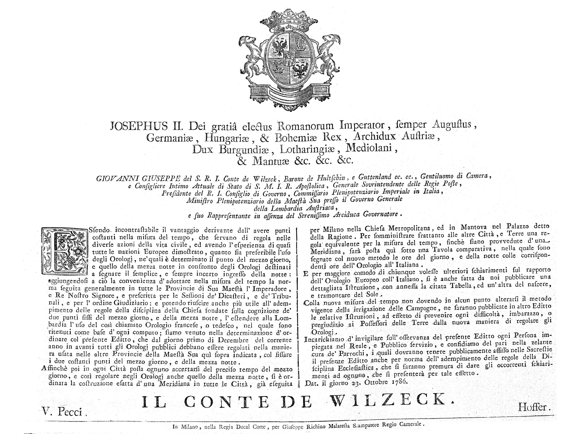 Il decreto imperiale del 23 ottobre 1786