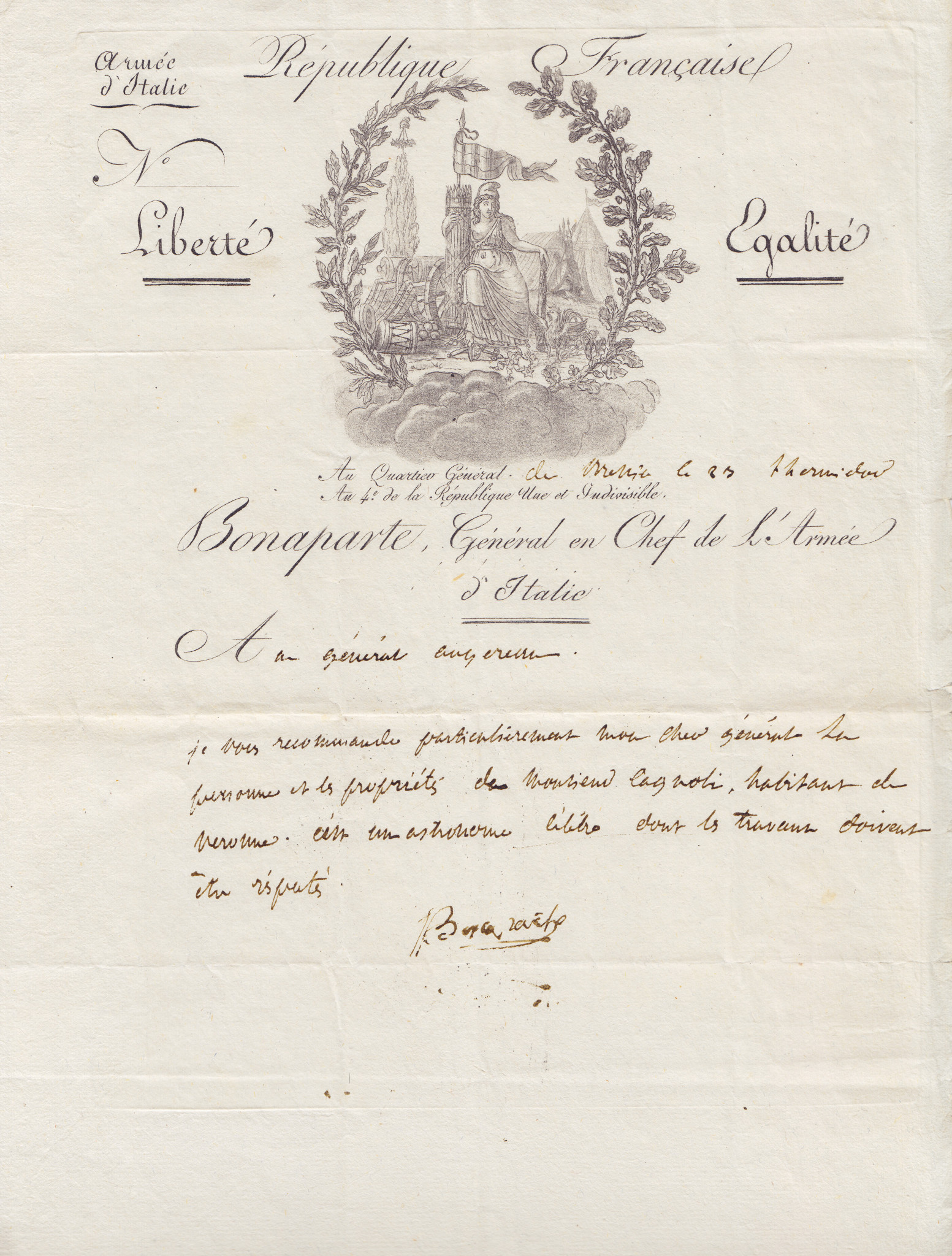 Lettera di Napoleone al generale Augereau